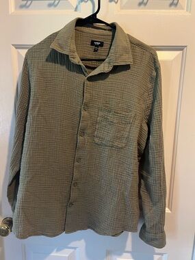 Express Olive Green Textured Soft-Wash Shirt
